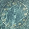 DEEP JADE COLORED AND MAREBLED 12 NUMBER CLOCK DONE IN GOLD INLAY TO MAKE THE NUMBERS POP.